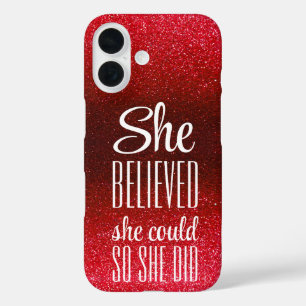 Funda iPhone 16 Creía Que Podía Parkles De Purpurina Rojo Negro