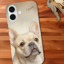Funda iPhone 16 Crema francesa personalizada de Bulldog