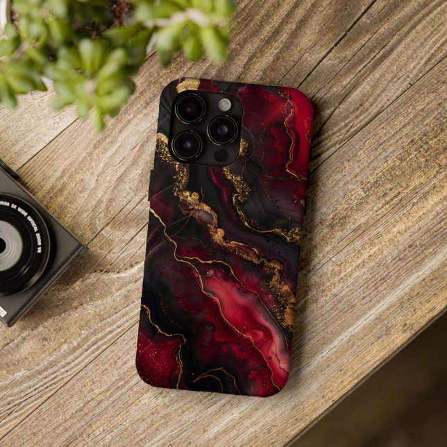 Funda iPhone 16 Crimson Dominion – Luxury Red & Black Marble (Subido por el creador)
