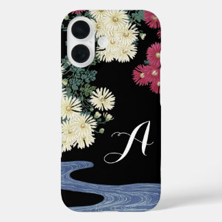Funda iPhone 16 Crisantemo, agua corriente, floral japonesa