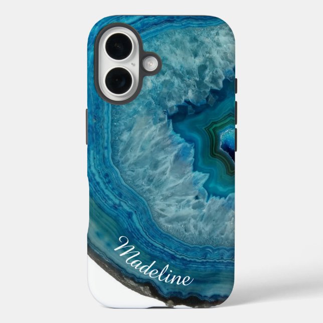 Funda iPhone 16 Cristal Blue Geode Slice | Personalizado (Reverso )