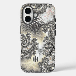 Funda iPhone 16 Cristales de hielo congelados Monograma fractal co