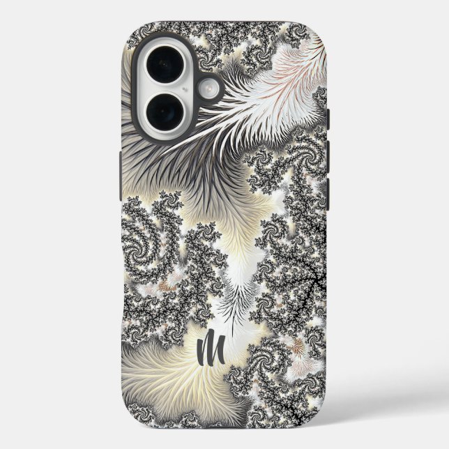 Funda iPhone 16 Cristales de hielo congelados Monograma fractal co (Reverso )