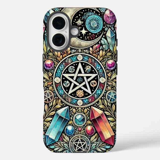 Funda iPhone 16 Cristales, luna, estrellas y brujería (Reverso )