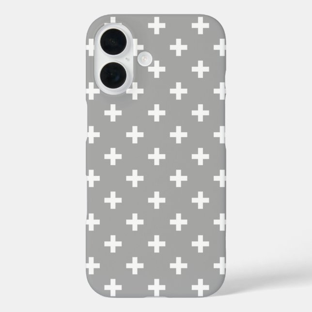 Funda iPhone 16 Cruces blancas de lunares en gris (Reverso )