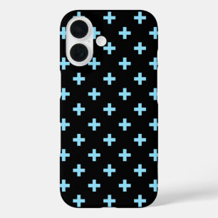 Funda iPhone 16 Cruces de polka azul sobre negro