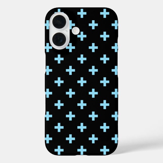 Funda iPhone 16 Cruces de polka azul sobre negro (Reverso )