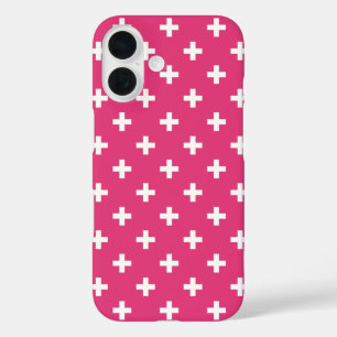 Funda iPhone 16 Cruces de polka blanca en fucsia