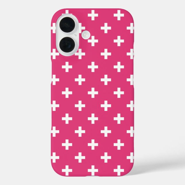 Funda iPhone 16 Cruces de polka blanca en fucsia (Reverso )