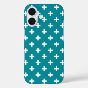 Funda iPhone 16 Cruces de polka blanca en verde azulado