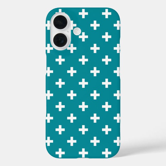 Funda iPhone 16 Cruces de polka blanca en verde azulado (Reverso )
