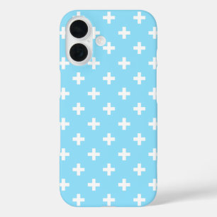 Funda iPhone 16 Cruces de polka blanco sobre azul bebé