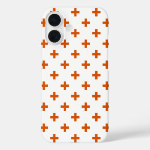 Funda iPhone 16 Cruces de polka naranja sobre blanco