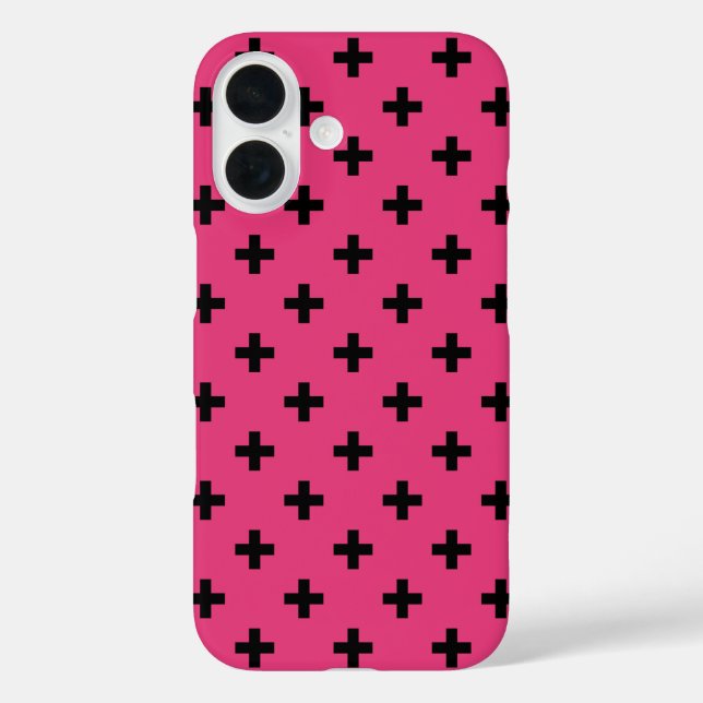 Funda iPhone 16 Cruces de polka negra en fucsia (Reverso )