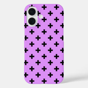 Funda iPhone 16 Cruces de polka negra sobre lila