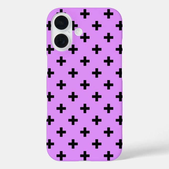 Funda iPhone 16 Cruces de polka negra sobre lila (Reverso )