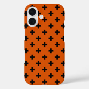 Funda iPhone 16 Cruces de polka negra sobre naranja