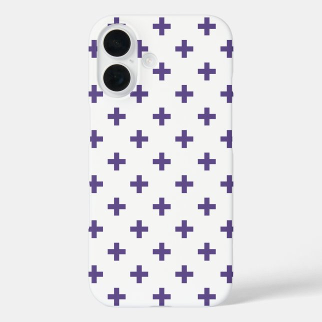 Funda iPhone 16 Cruces de polka ultravioleta sobre blanco (Reverso )
