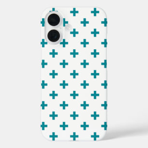 Funda iPhone 16 Cruces de polka verde azuladas sobre blanco