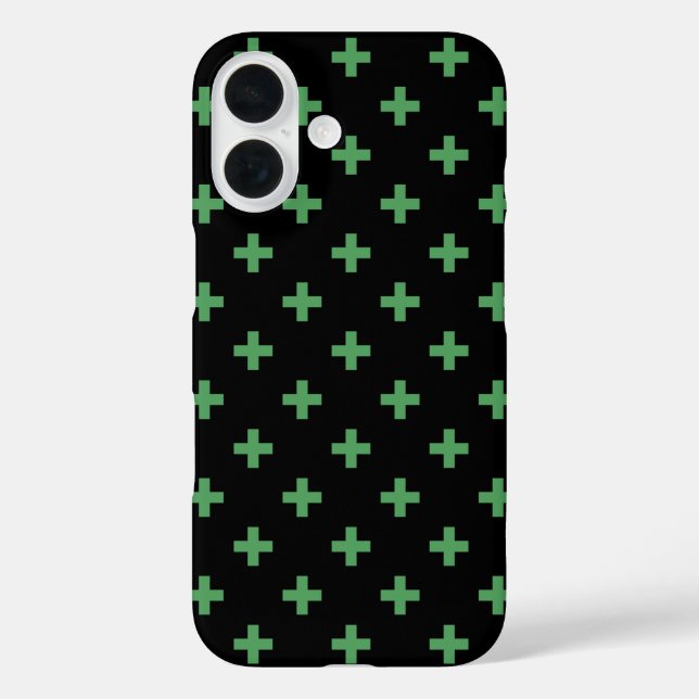 Funda iPhone 16 Cruces de polka verde sobre negro (Reverso )