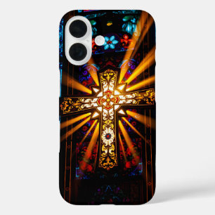Funda iPhone 16 Cruz Cristiana de Vidrio Emplomado Iluminada