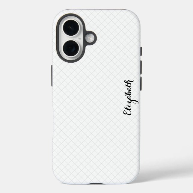 Funda iPhone 16 Cuadrados blancos negros modernos monogramados est (Reverso )
