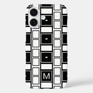 Funda iPhone 16 Cuadrados contemporáneos en blanco y negro monogra