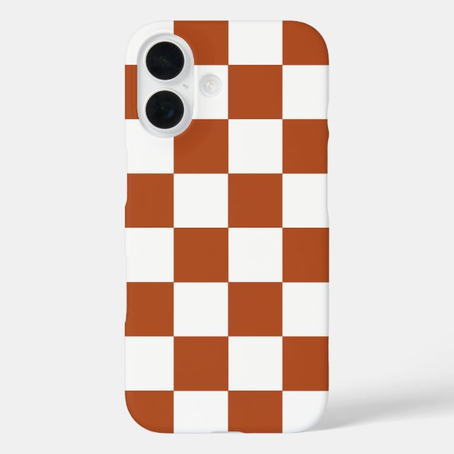 Funda iPhone 16 Cuadro de Comprobación de Blanco Marrón (Reverso )