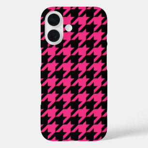 Funda iPhone 16 Cuadro escocés de lunares negros y rosa 
