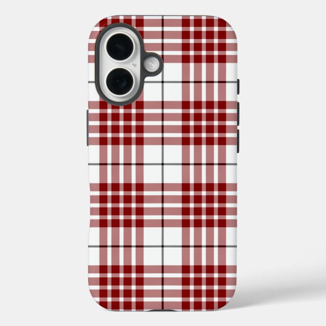 Funda iPhone 16 Cuadro escocés rojo y blanco Buchanan tartan (Reverso )