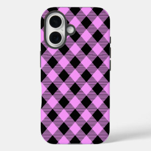 Funda iPhone 16 Cuadros negros y coral