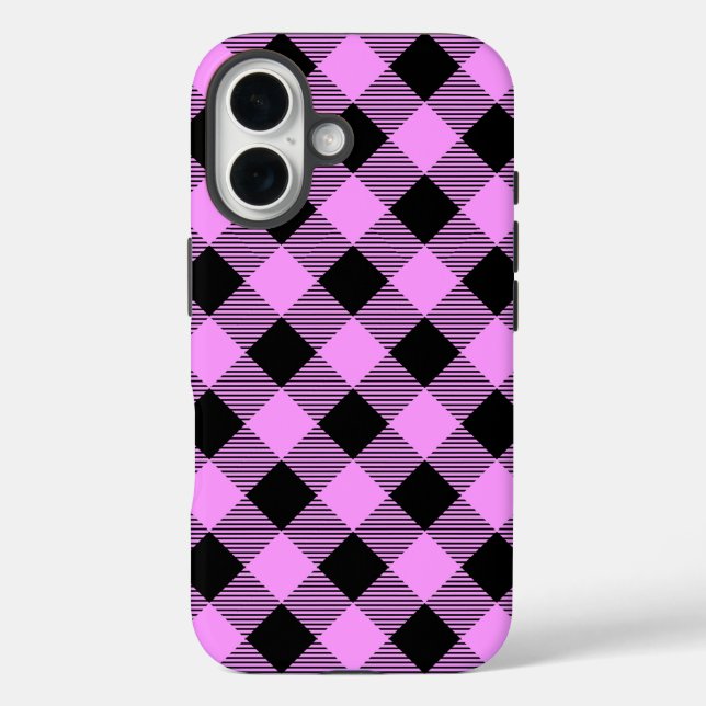 Funda iPhone 16 Cuadros negros y coral (Reverso )