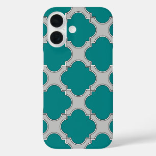 Funda iPhone 16 Cuatro hojas verde azulado y gris