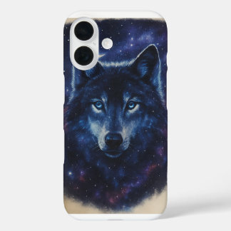 Funda iPhone 16 Cubierta temática del lobo cósmico