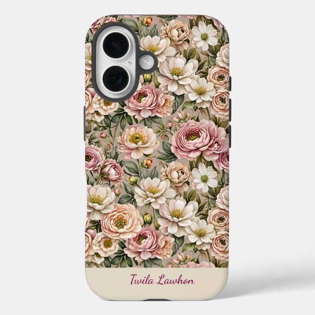 Funda iPhone 16 Cubierto Con Rosas Viejos (Reverso )