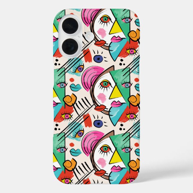 Funda iPhone 16 Cubismo moderno Resumen Artsy Face Face Art (Reverso )