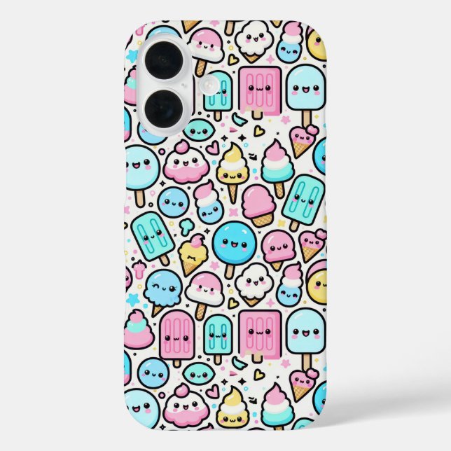 Funda iPhone 16 Cuello de helado y doodles de popsicle (Reverso )