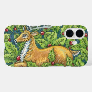 Funda iPhone 16 Cuerno de Reno de Navidad en el Bosque con Acebo