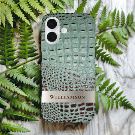 Funda iPhone 16 Cuero digital de reptil marrón verde azulado Titan