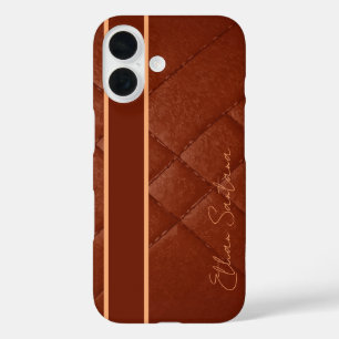 Funda iPhone 16 Cuero marrón de nombre personalizado