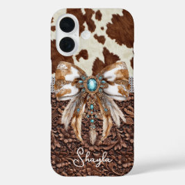 Funda iPhone 16 Cuero Marrón de Vaqueta Joyas Arco Monogramado