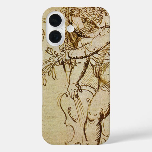 Funda iPhone 16 Cupido con un violín de Domenico Campagnola (Reverso )