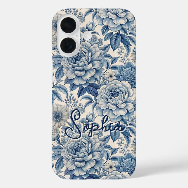 Funda iPhone 16 Custom Elegant Boho Chic Blue Blossom (Reverso )