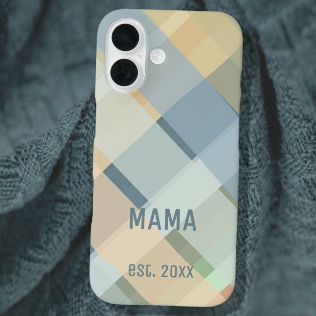 Funda iPhone 16 Custom Mama Established Year Pastel Check Plaid (Subido por el creador)