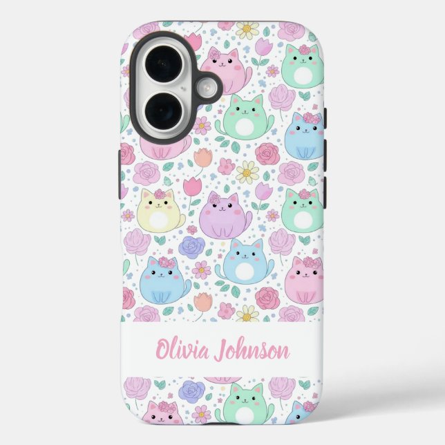 Funda iPhone 16 Custom Pastel Cat Pattern Phone Case  (Reverso )