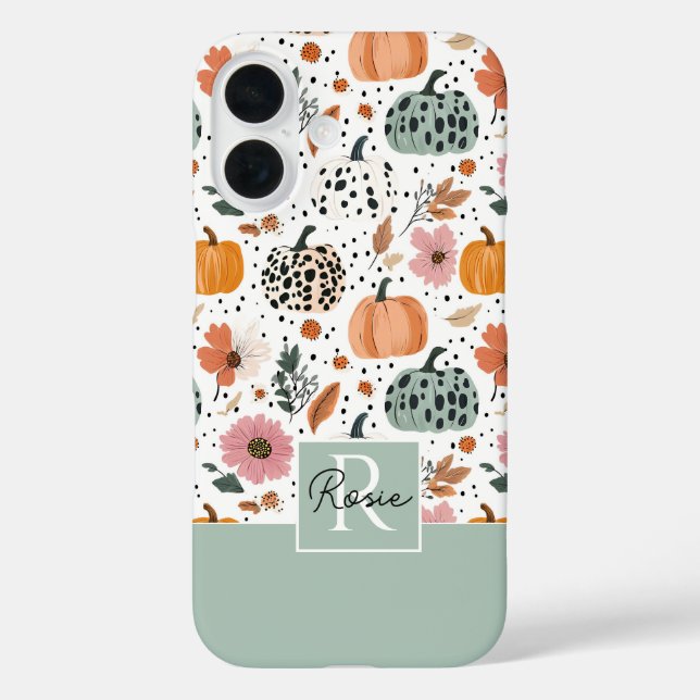 Funda iPhone 16 Custom Pumpkin and Flowers Fall Pattern  (Reverso )