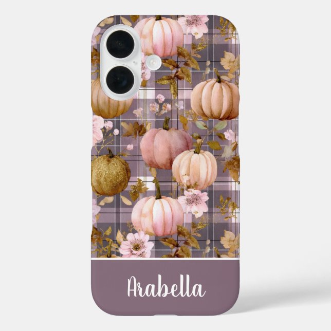 Funda iPhone 16 Custom Pumpkin and Flowers plaid  pattern  (Reverso )