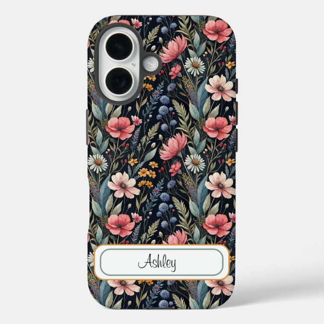 Funda iPhone 16 Custom Wildflowers Botanical Inspiration Black (Reverso )