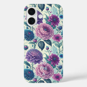 Funda iPhone 16 Customize Modern Purple Floral Vintage Dahlia