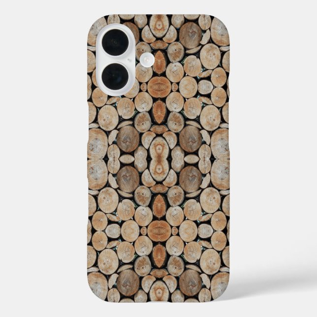 Funda iPhone 16 Cut Tree Branch Logs Stacked Pattern Photograph (Reverso )